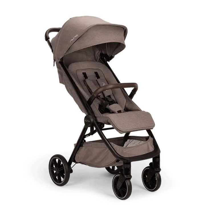 The current Nuna Trvl Lx award-winning lightweight stroller in taupe, available now in Singapore
