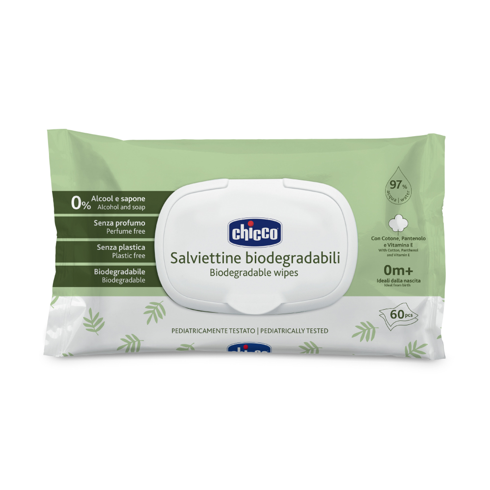 Chicco Biodegradable Wipes With Flip Cover 60pcs