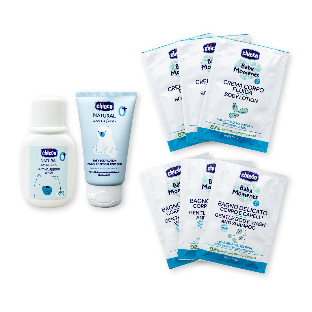 Chicco [NOT FOR SALE] BM Body Lotion & Bath Shampoo 7ml x3 unit + N. Sensation Body Lotion & Bath Shampoo