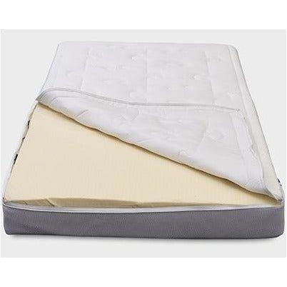 Natural latex core revealed under the unzipped removable cover of a Sofzsleep children's mattress
