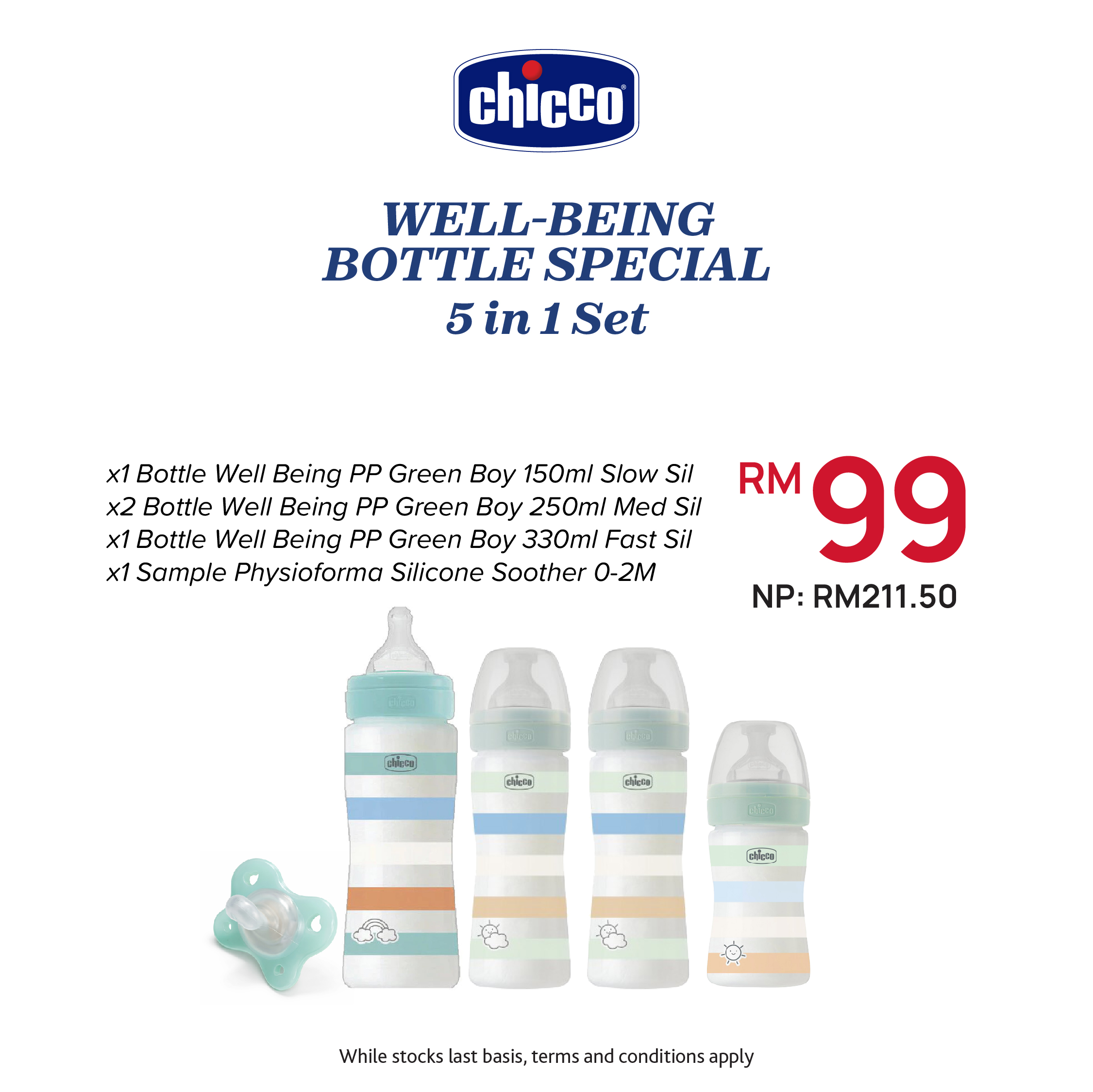 Chicco [Bundle Set] Well Being Bottle 5 in 1 Special Set
